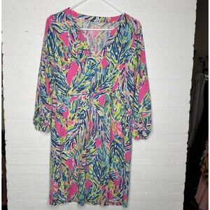 Lilly Pulitzer Rossmore Dress Multi Palm Multi Palm Reader L Preppy Tropical